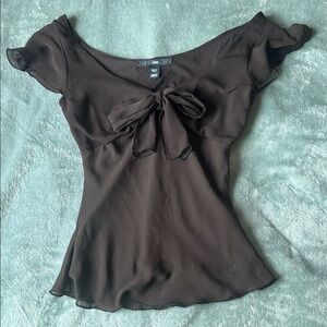 H&M Brown Blouse with Bow Detail